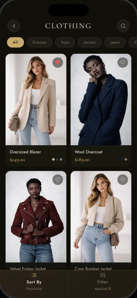 E-commerce mobile app product browsing screen